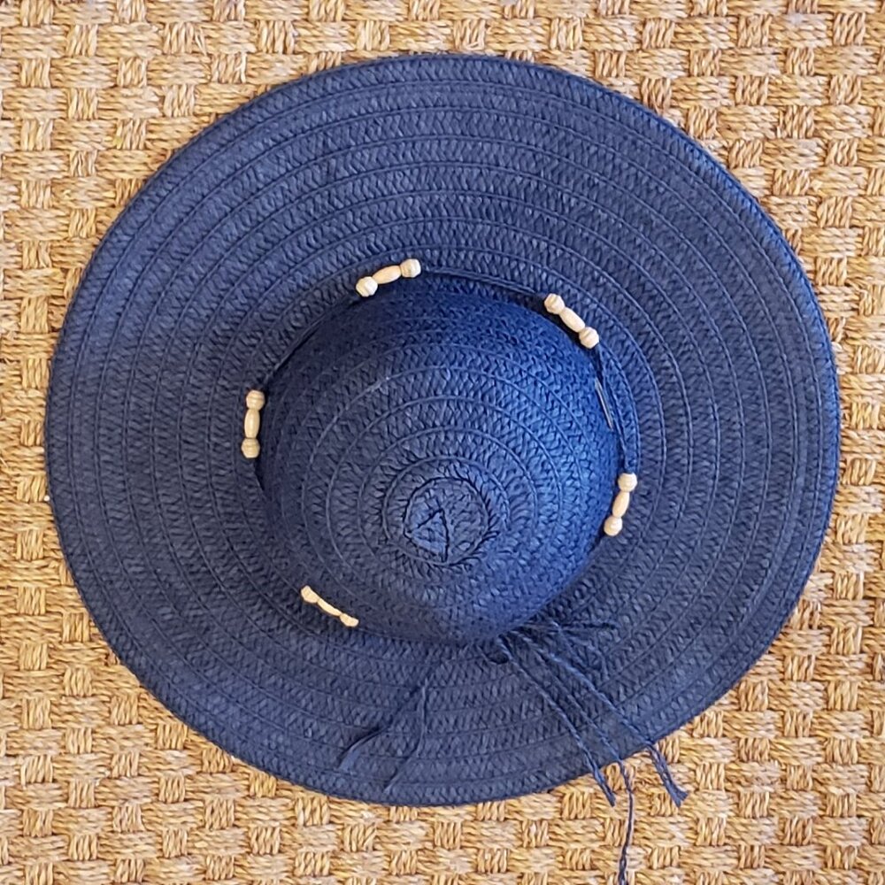 Panama Jack Navy Paper Braid Sun Hat with Beads - Picture 7 of 11